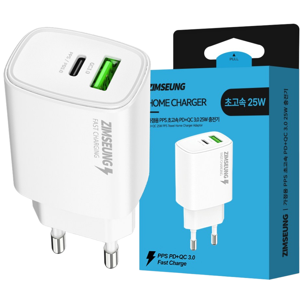 짐승 초고속 25W PPS PD QC 3.0 듀얼 어댑터 충전기, 1개, 화이트 10,900원