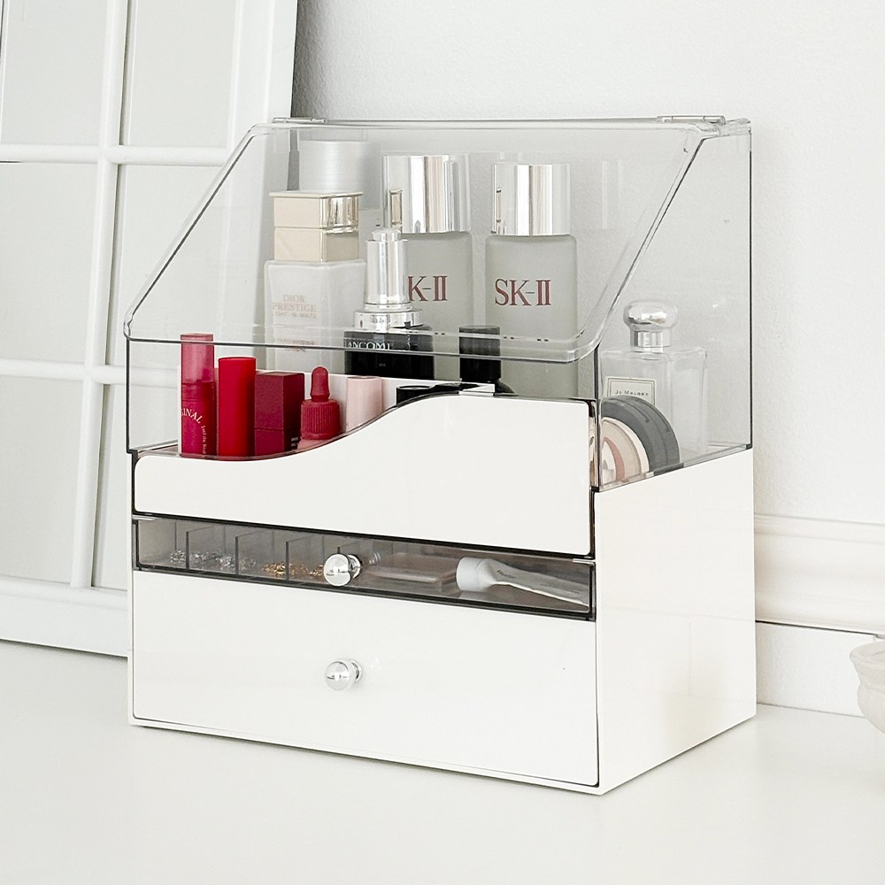 홈비 코즈룸 먼지차단 커버형 3단 화장대 화장품정리함, 화이트 34,900원