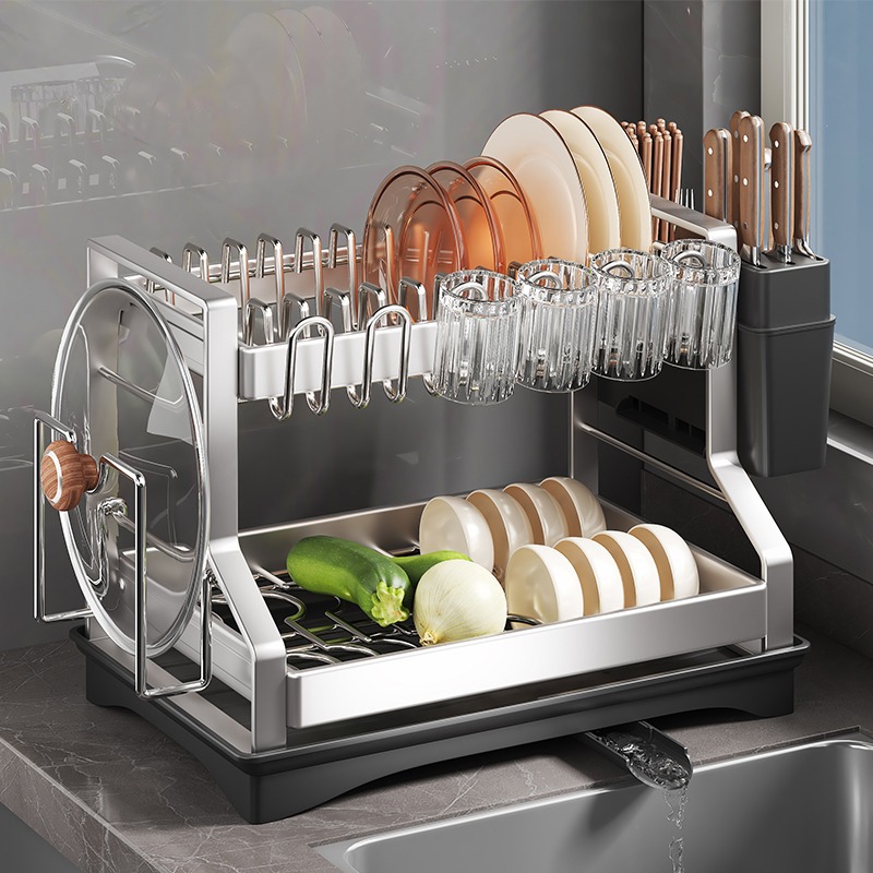 Zebeer 자동배수 대용량 스텐 식기건조대 접시 그릇 도마 수저 정리대, 1개, 스틸 AAA, 2단 39,900원