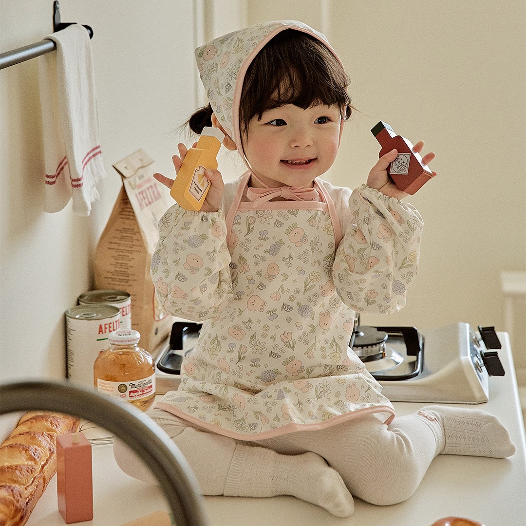 돗투돗 유아 어린이집 방수 앞치마 두건 토시 3종세트 3~5세용, 플라워 베베바니(인디핑크) 24,900원