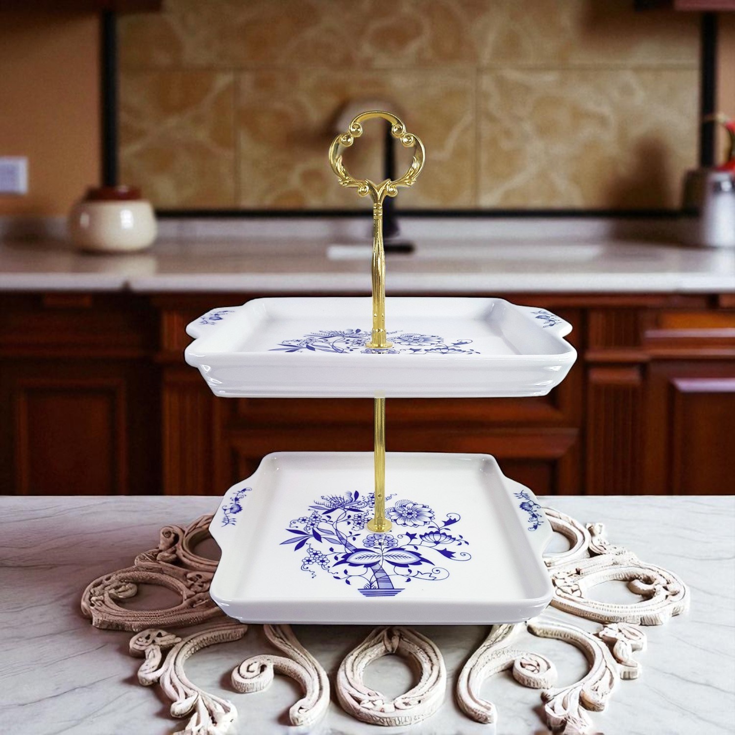 쯔비벨무스터 마카롱&케익 2단 사각접시세트 200,000원