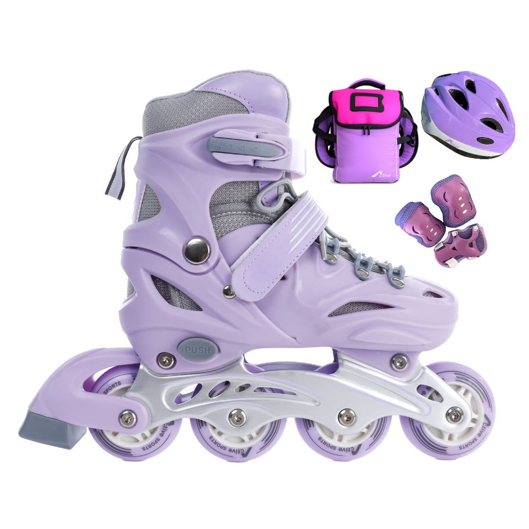 [인라인세트] 사이즈 조절형 아동용 발광바퀴 인라인 스케이트+헬멧+보호대+가방, 솔리드 퍼플, 1개 125,000원