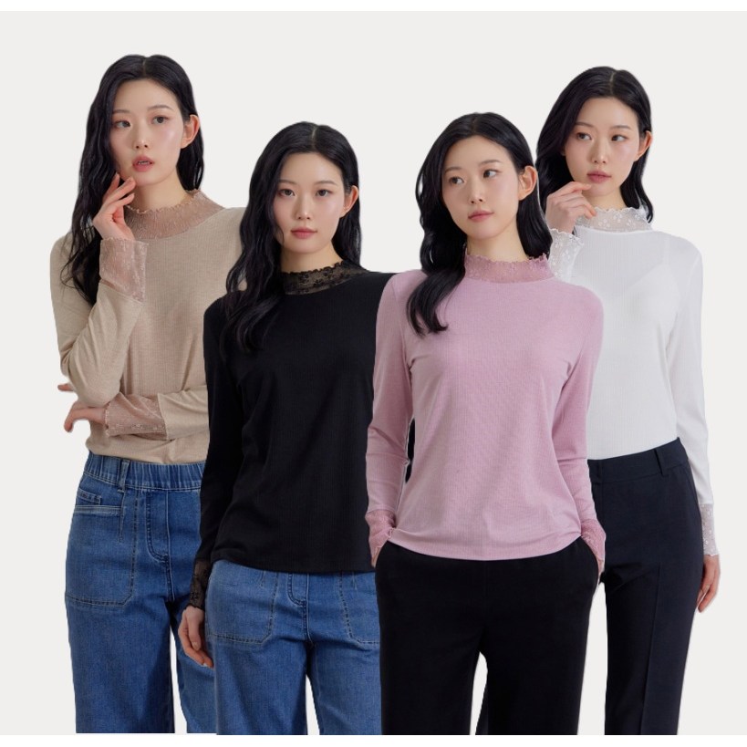 지센 레이스 패치 골지 티셔츠 LFTSQ101 39,900원