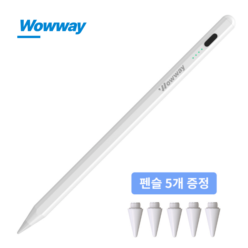 WOWWAY 아이패드 펜슬 터치펜 애플 iPad 호환용 블루투스형 usb-c 초미세 터치플렉스펜 스마트펜, 1개, 화이트 11,350원