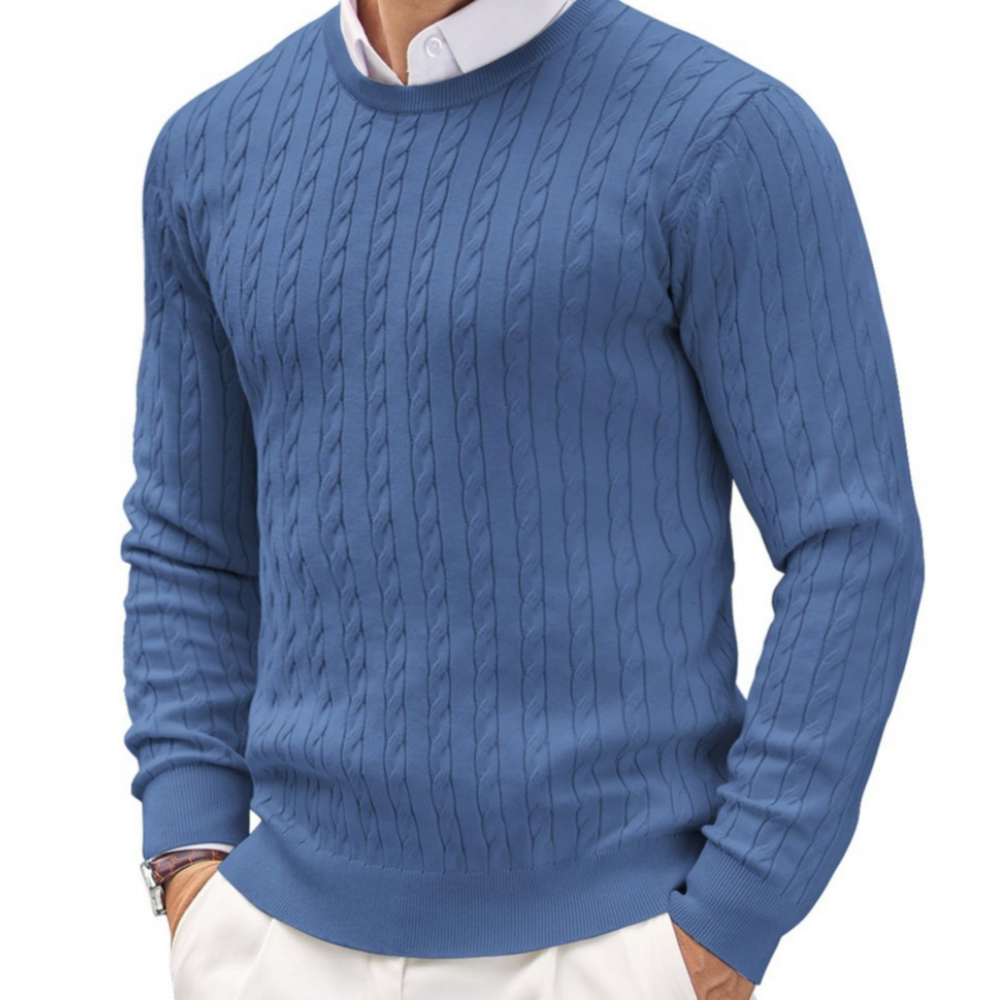 바이로이 남성 모달 라운드넥 꽈배기 긴팔 니트 24,300원