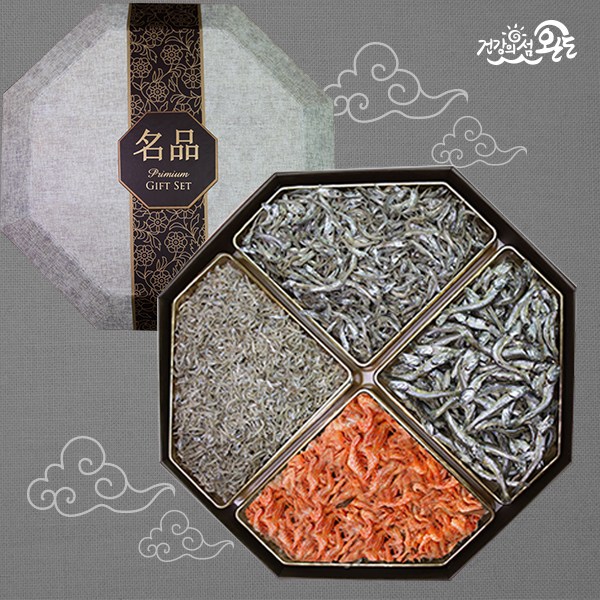 남도맛해 멸치선물세트 팔각함 명품 5호 (대멸치150g+중멸치150g+소멸치150g+꽃새우100g) 59,000원