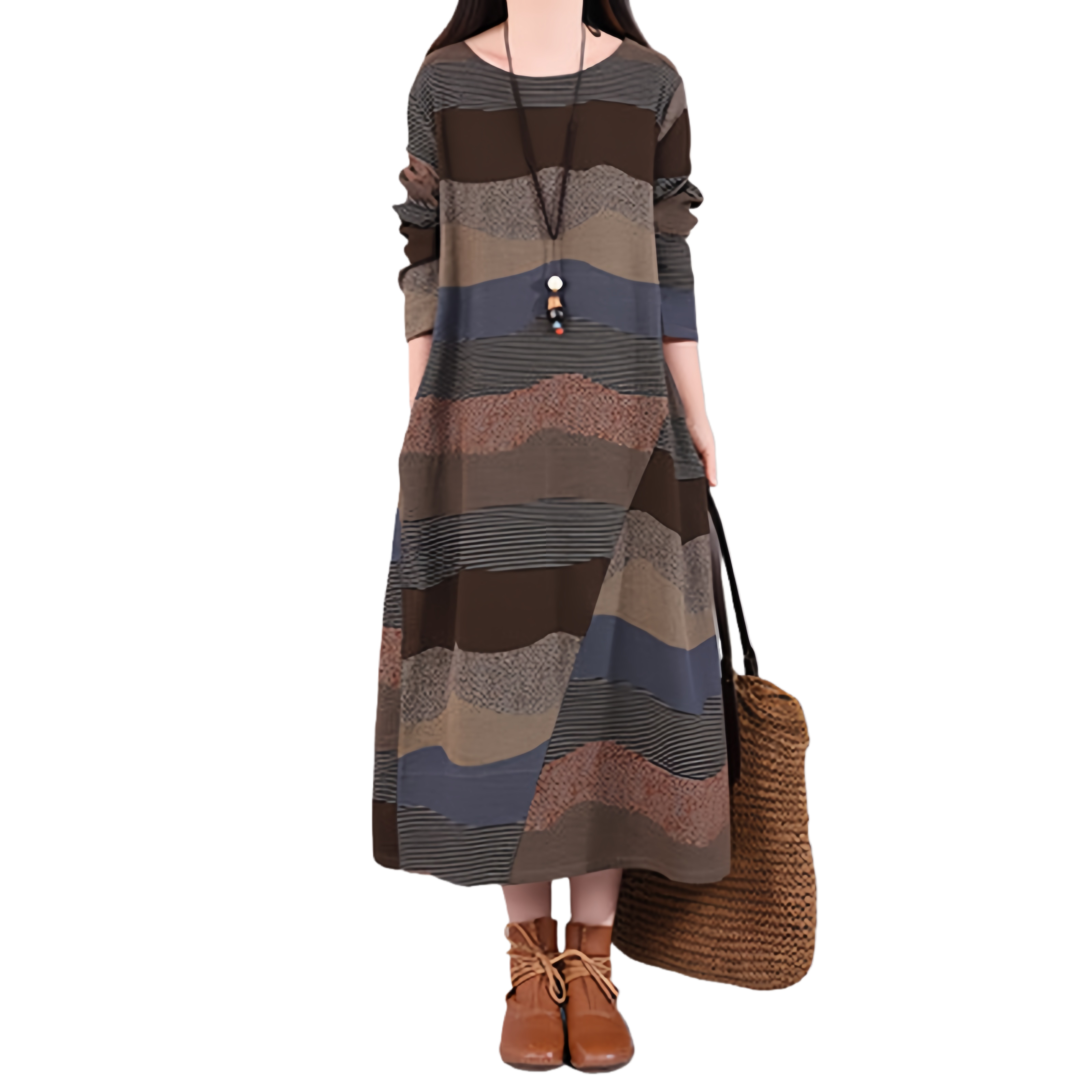 Makone 여성 가을 루즈핏 린넨 라운드 롱 스원피스 26,910원