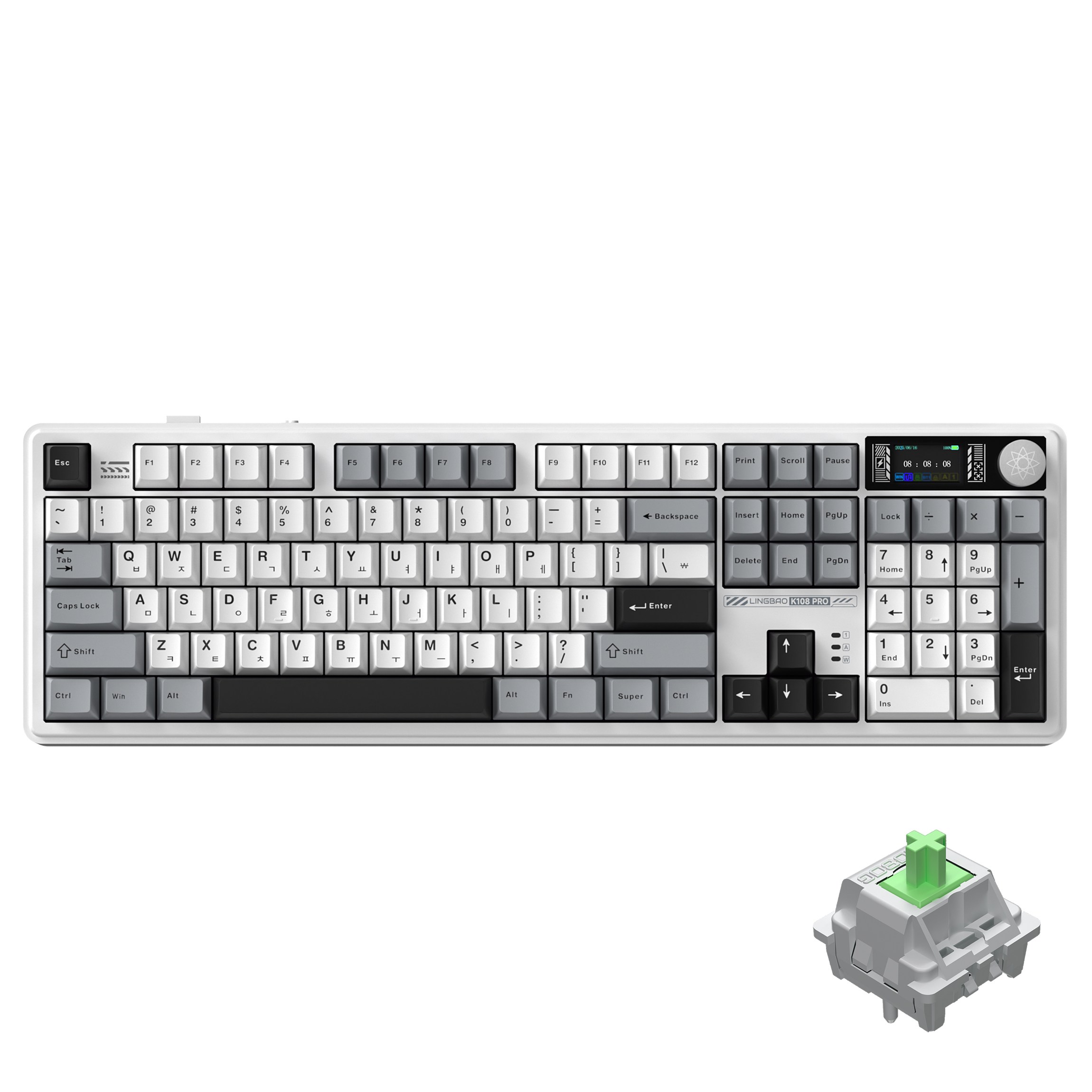 LINGBAO K108Pro LCD 블루투스 게이밍 기계식 키보드 한글, 풀배열 108키, Gray Black 106,530원