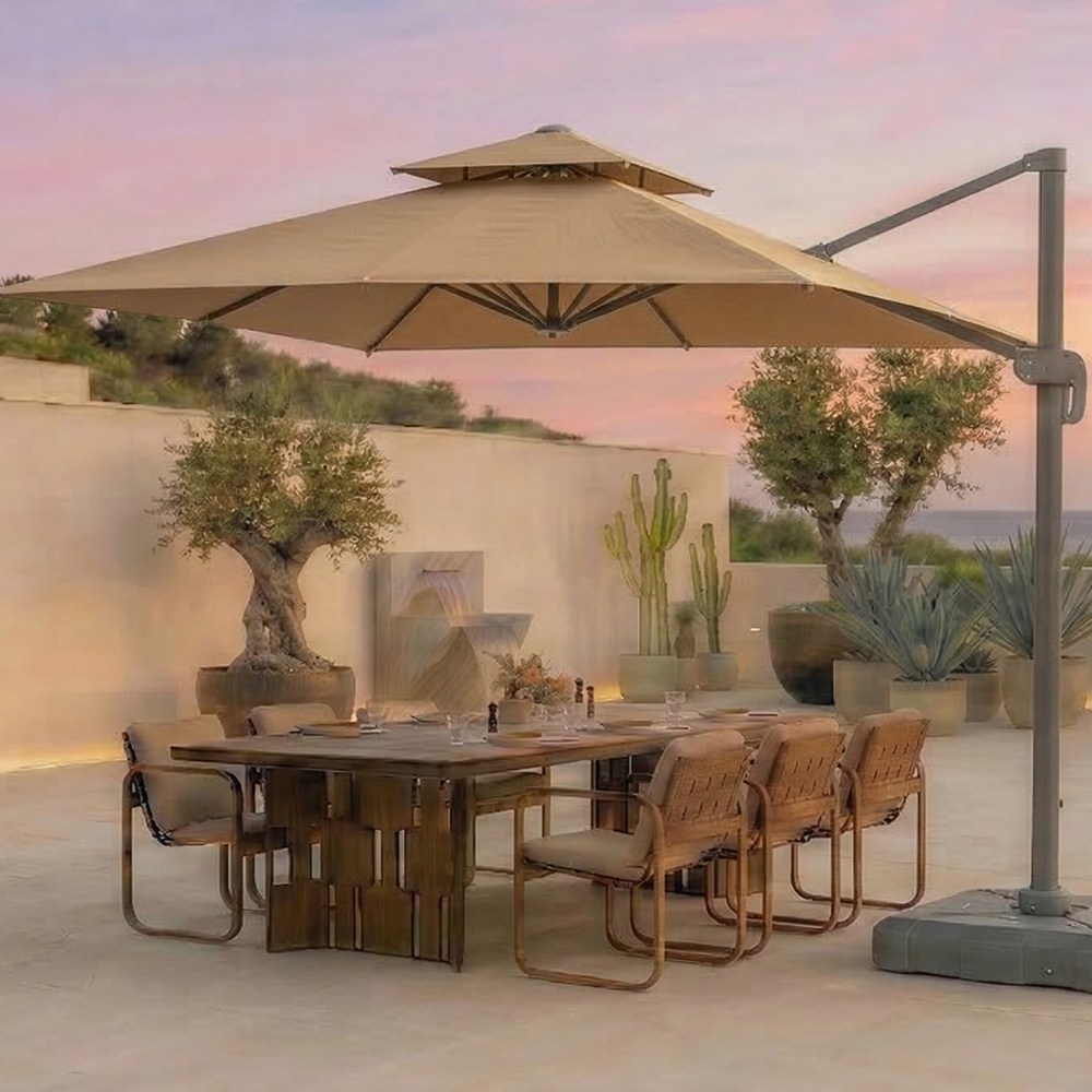 연필트리 파라솔 대형파라솔 홀딩파라솔 받침대 세트, 사각 크림베이지+받침대 459,000원