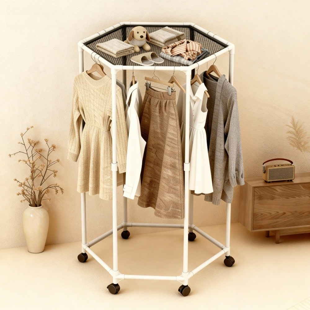 불스투 육각형 360도 회전 이동식 행거 스탠드 옷걸이 19,890원