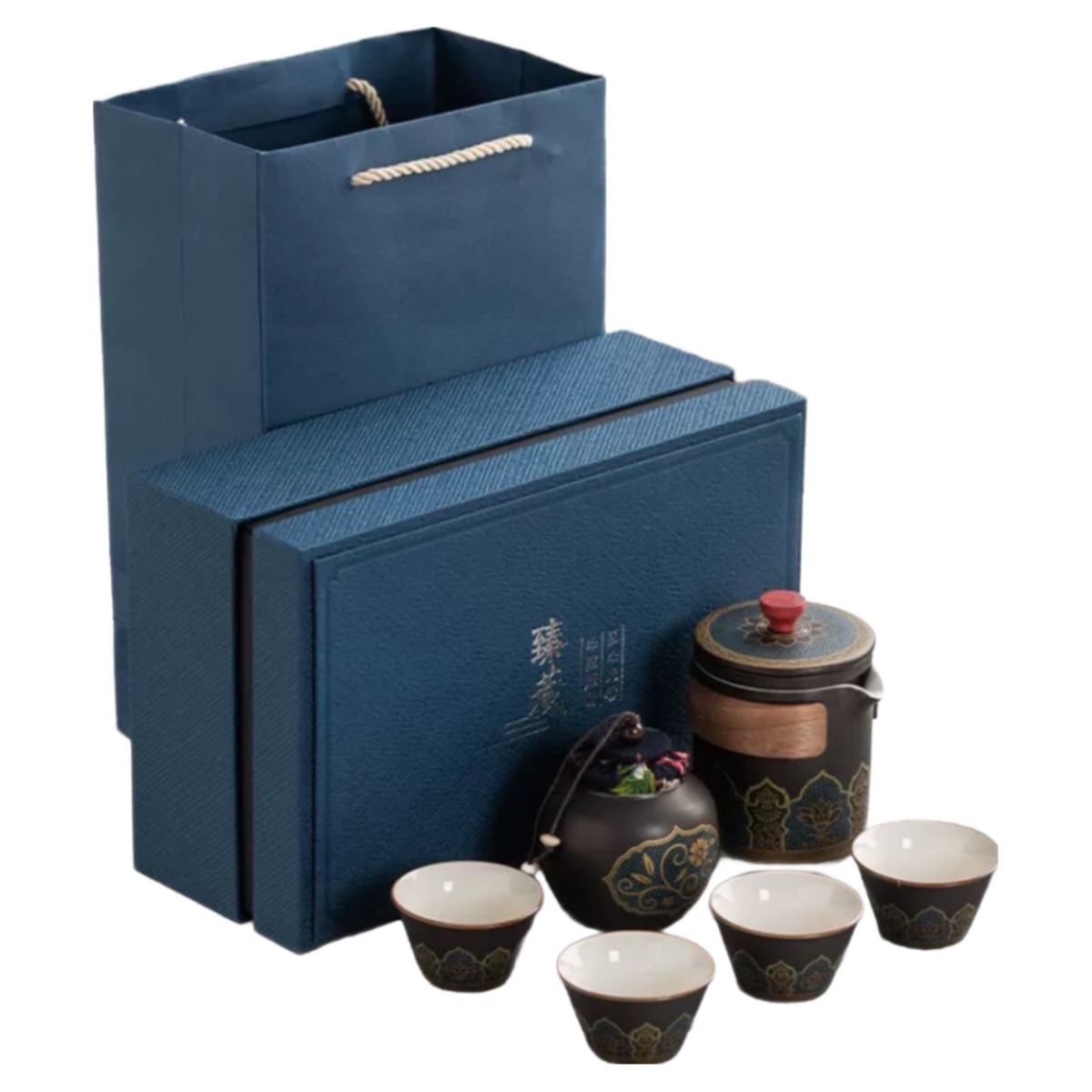 툴이모니 해외직구 휴대용 불루가방+찻잔 다기세트 선물가방, 블랙, 가방+주전자+찻잎통+잔4p, 1개 38,900원