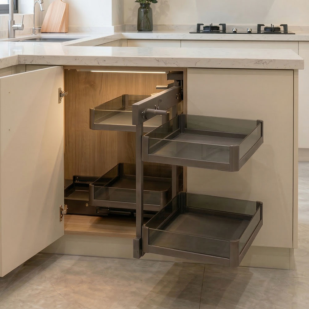 모아람 주방 싱크대 하부장 코너장 슬라이딩 매직 선반, 1개, 그레이 340,000원