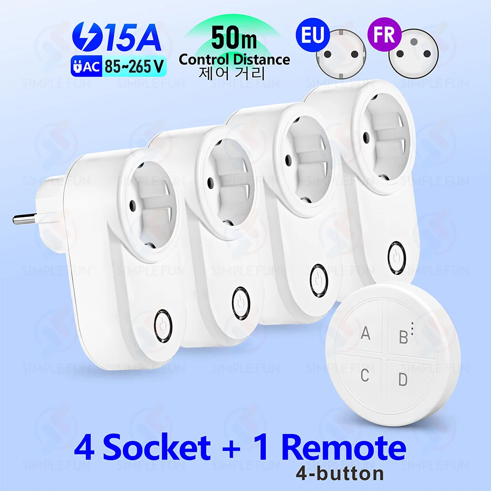 433Mhz 스마트 플러그 무선 리모컨 소켓 220V 110V EU FR 50m 제어 범위 전원 콘센트 15A 조명 팬 가전제 51,700원