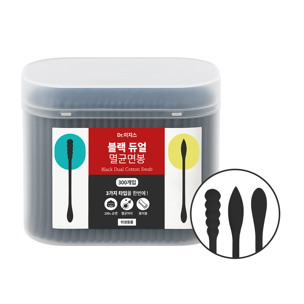 닥터이지스 3TYPE (둥근+나선+원뿔) 순면 블랙 듀얼 멸균면봉 300개입, 1개, 300개입 6,200원