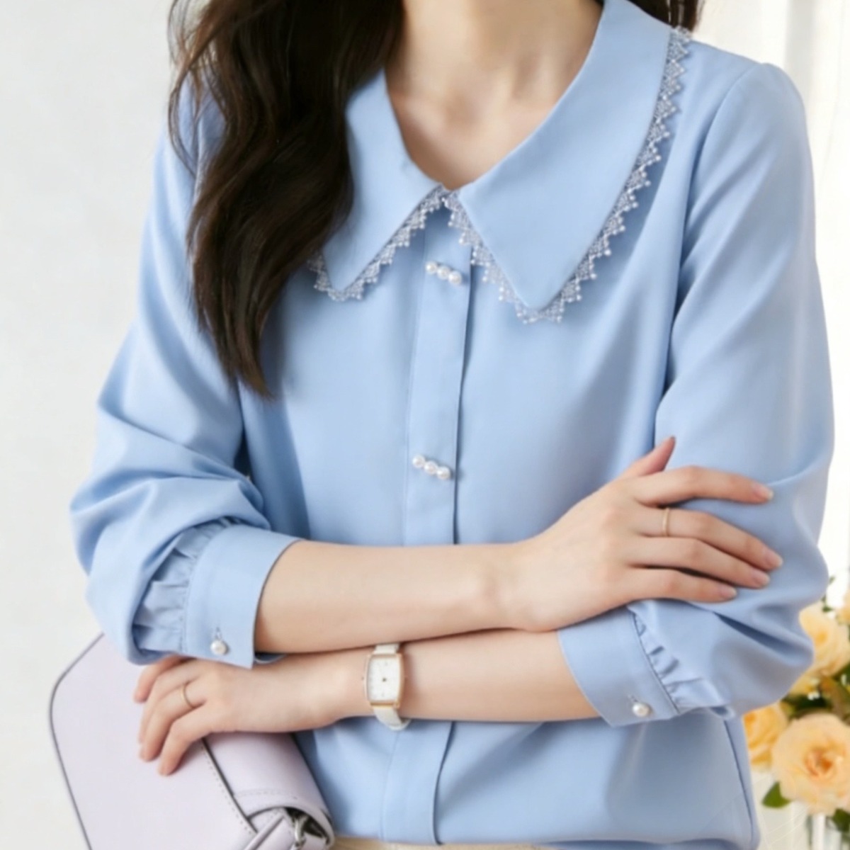 비아이와이 여성 둥근 칼라  블라우스 데일리 셔츠  D49 29,800원