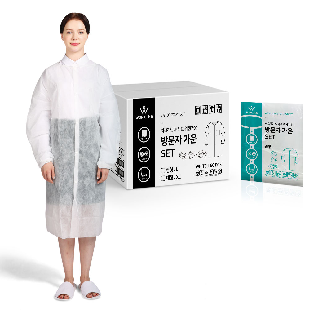 [워크라인] 일회용 부직포 방문자가운 1매 L(중)/XL(대) 택1 위생가운 방역가운, 1개 1,800원