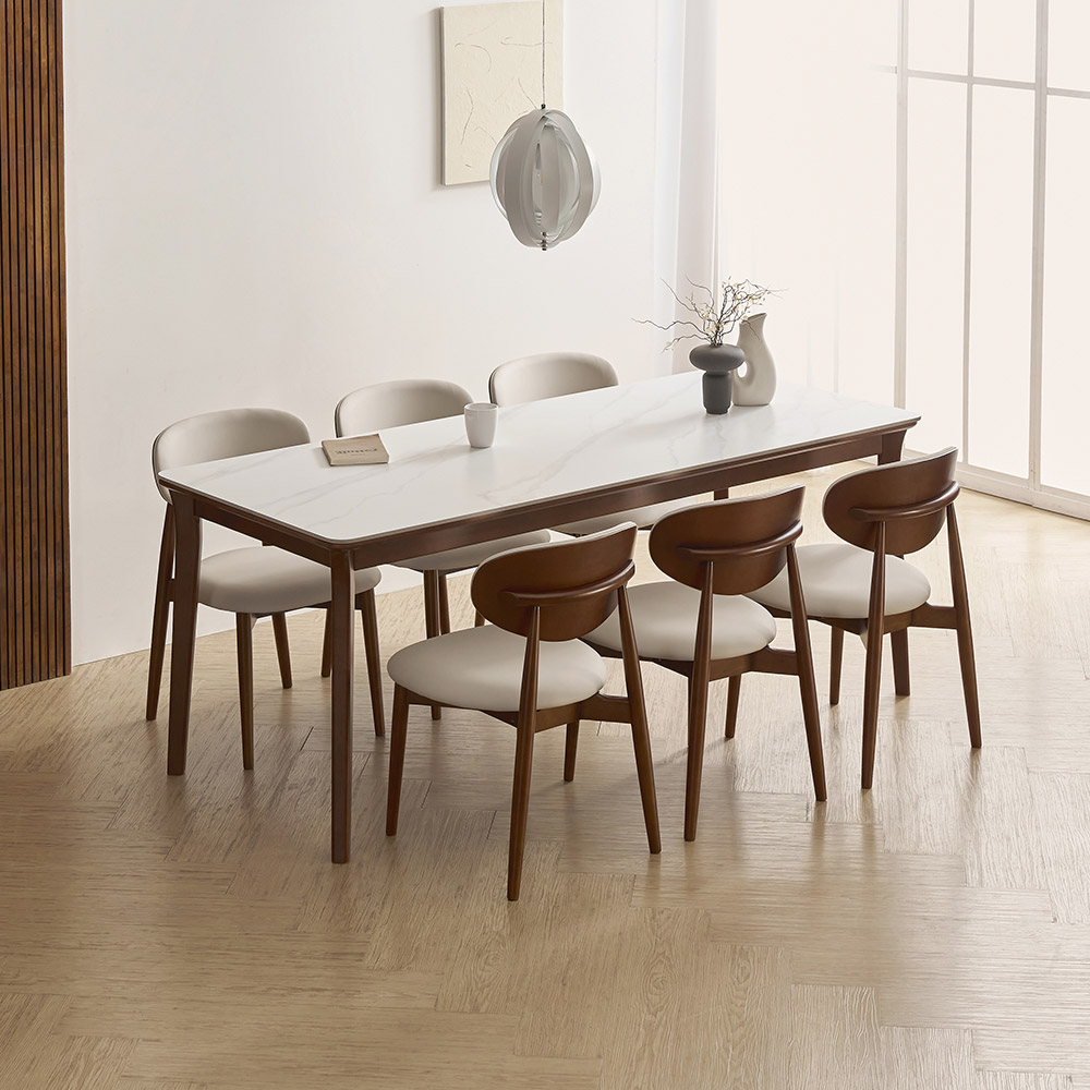 라로퍼니처 플레인 1900 포세린 통 세라믹 6인 고무나무 원목 식탁 세트 화이트 / 그레이 상판 617,000원