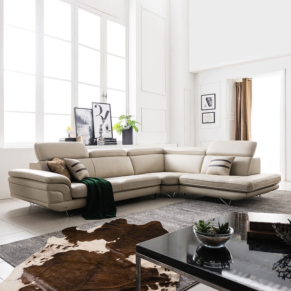 [쉐우드가구] 소나 6인용 코너형 이태리 통가죽 천연면피 소가죽 기능성 소파, 파스텔블루/일반코너 좌형 2,899,000원