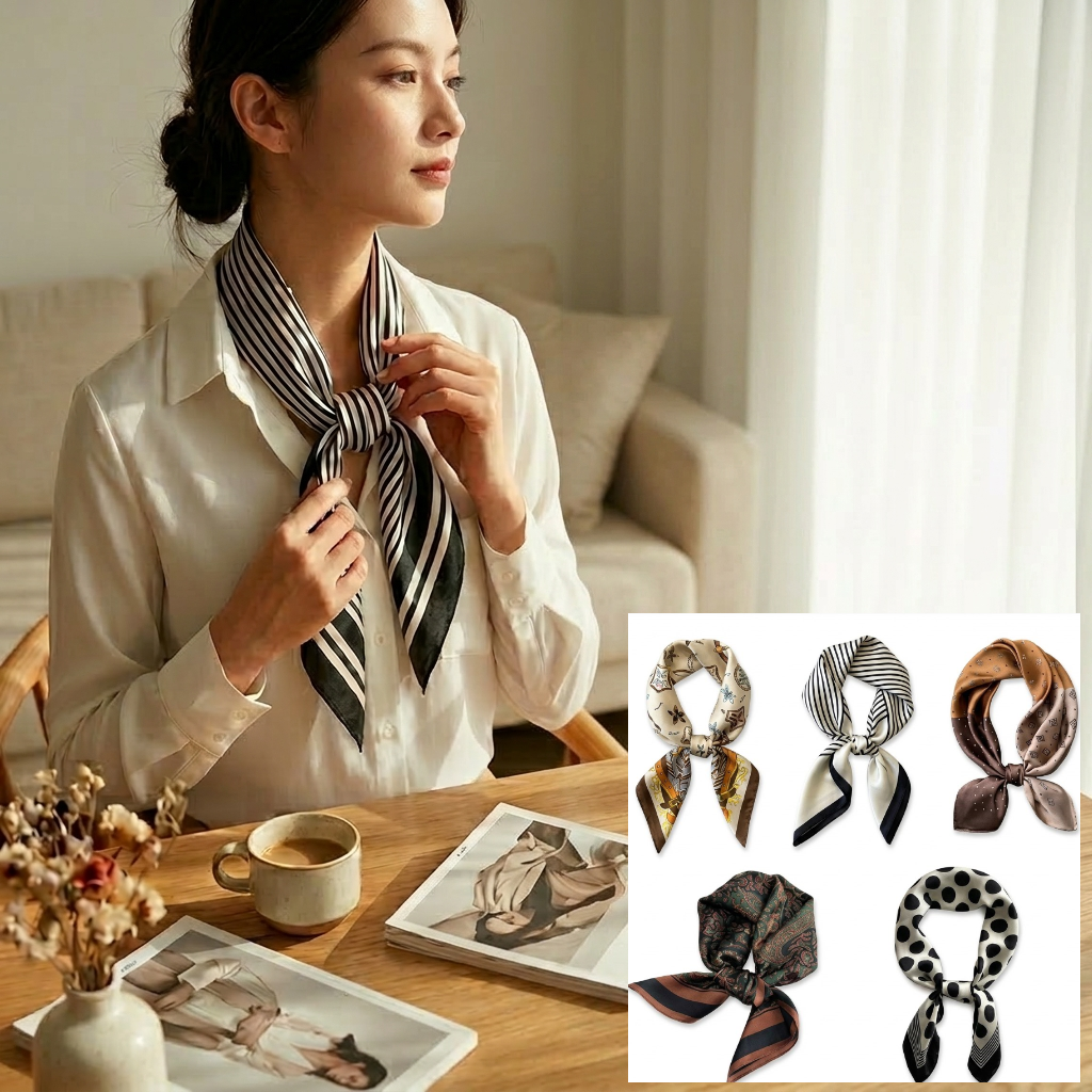 엘루아 봄 가을 간절기 여성 쁘띠 스카프 [1+4=5종 모두 1세트] 낱개선물포장 25,800원