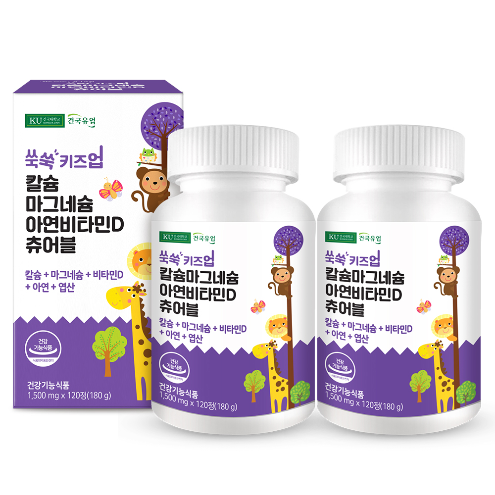 건국유업 쑥쑥 키즈업 칼슘 마그네슘 아연 비타민D 츄어블 180g, 120정, 2개 24,900원