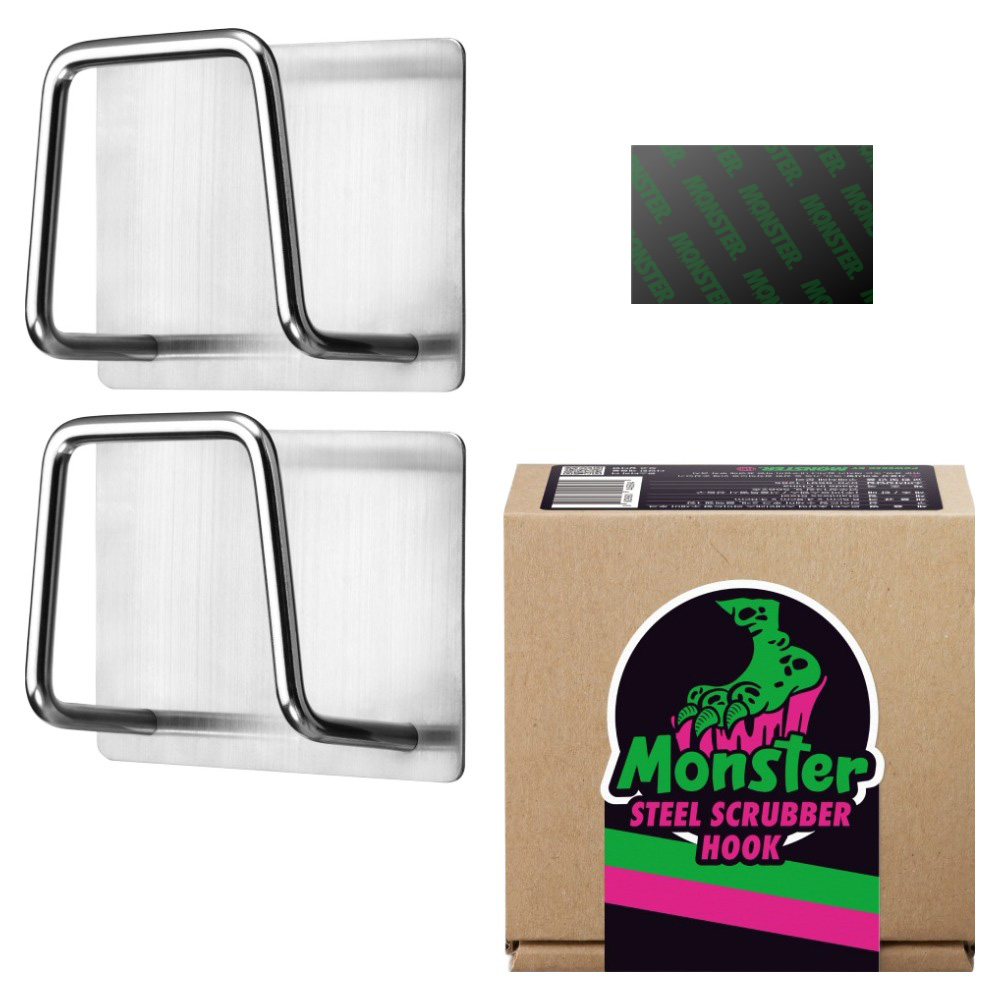 몬스터 초강력 스테인레스 와이드형 수세미 후크 2p + 블랙겔 1p, 실버(거치대), 블랙(겔), 1세트 10,900원