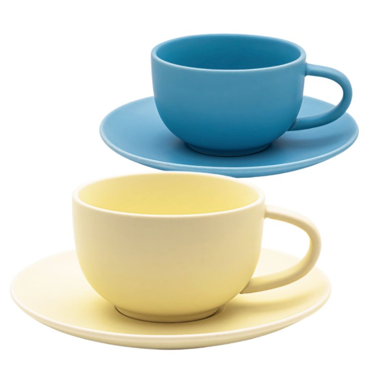 [무브나] 매트 머그컵 세트 아이보리, 블루 2세트 (컵2개, 받침2개), 1개, 아이보리, 블루 30,000원