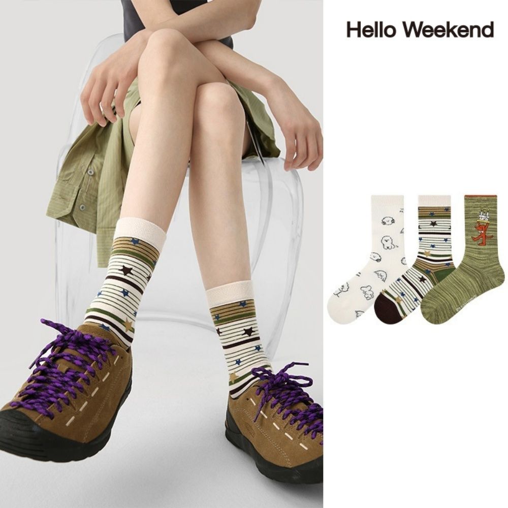 Hello Weekend 여성 귀여운 봄여름 양말 중목 양말 장목 양말 중목 양말 운동 패션 순면 양말 3족 세트 9,990원