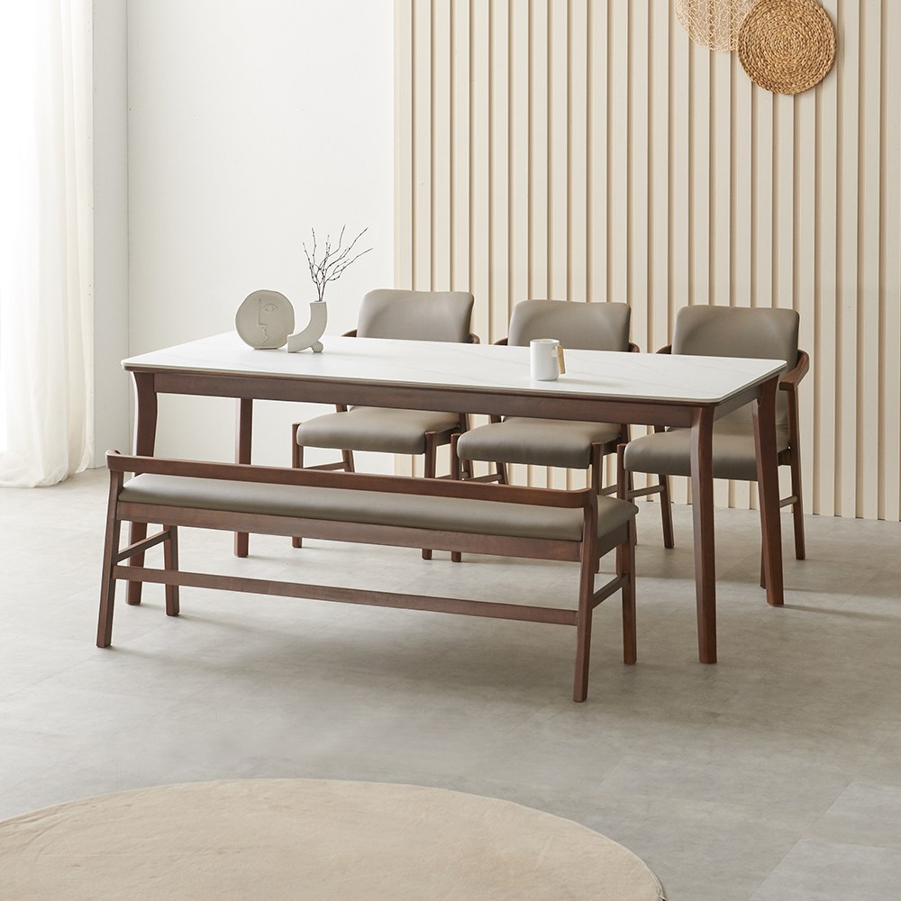 라로퍼니처 위니 1900 포세린 통 세라믹 6인 고무나무 원목 식탁 세트 515,000원