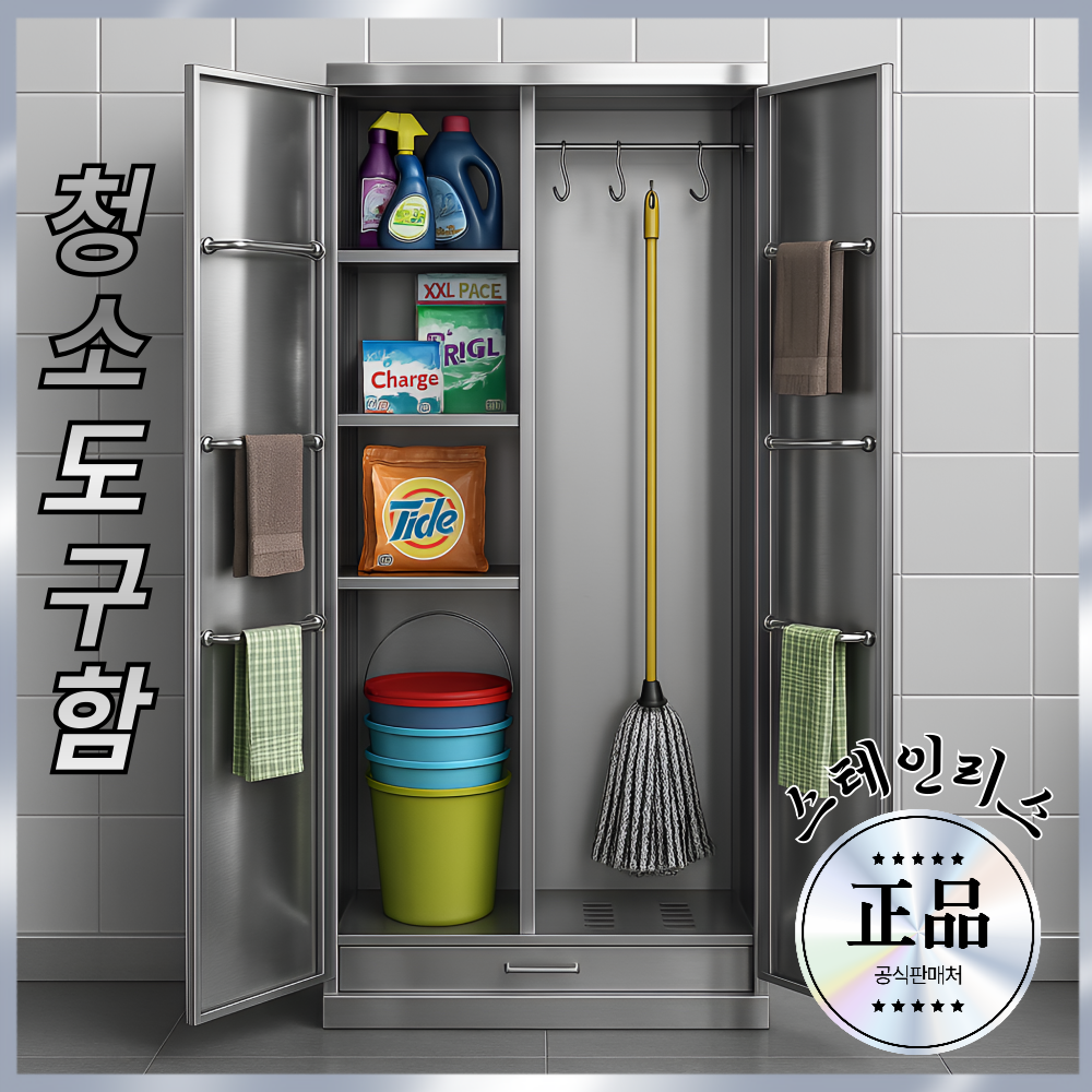 [클리박스] 스텐 청소도구함 공장 대걸레 캐비닛 청소 도구함 캐비닛 화장실 양문형, 1개, 단일색상 389,000원