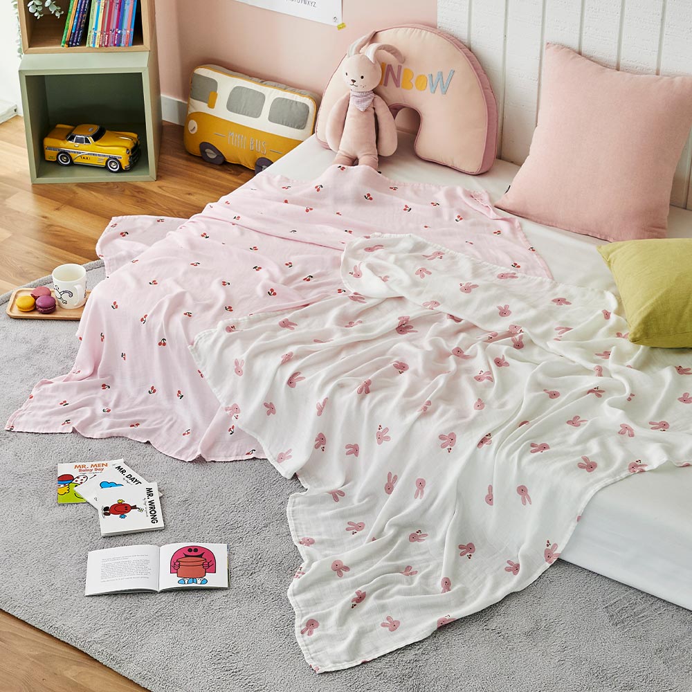 모던하우스 보들보들 뱀부 거즈블랑켓 이불 2P 세트, 토끼체리아이보리핑크 17,510원