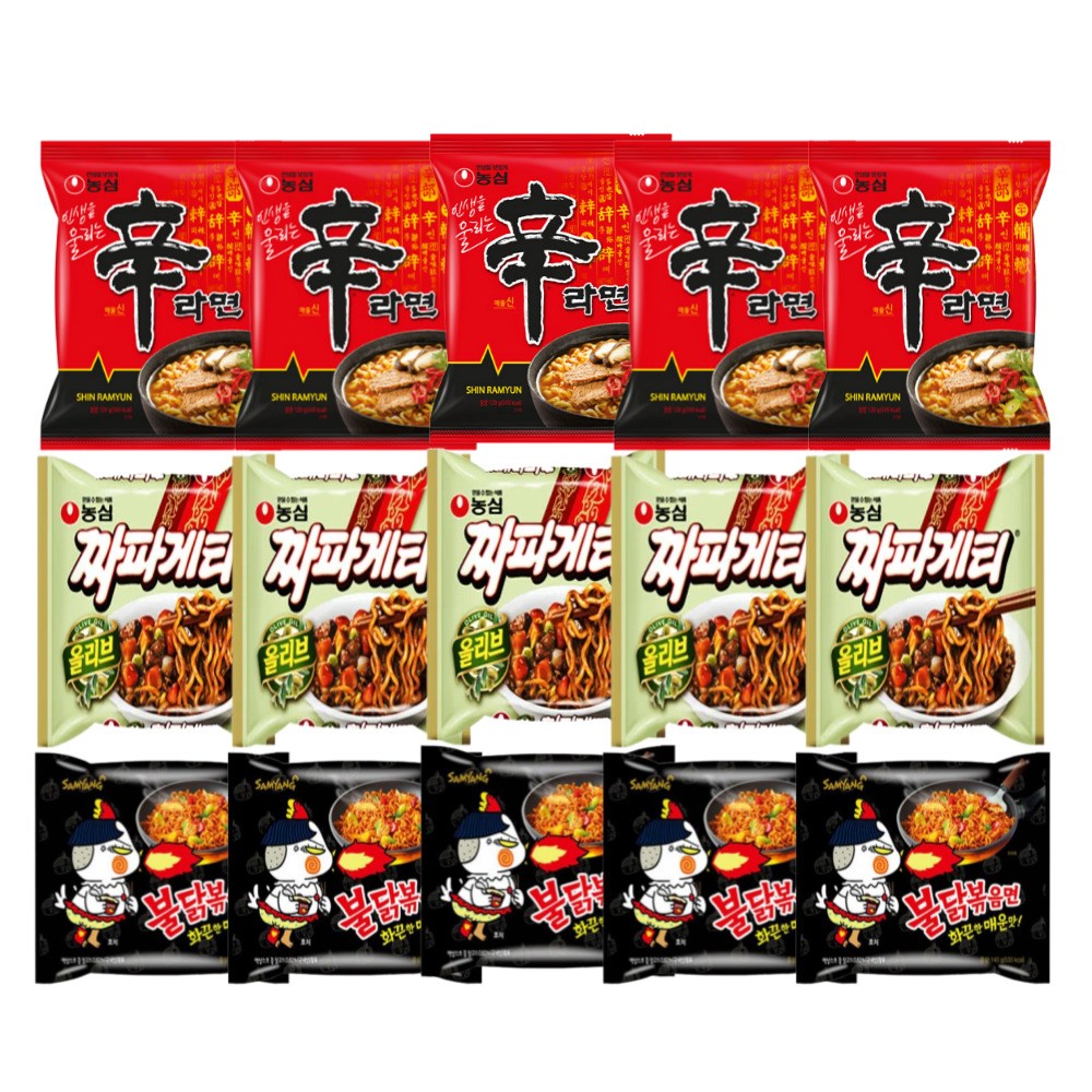 <꾼들> 신라면5+짜파게티5+불닭볶음면5 인기라면 15개 19,900원