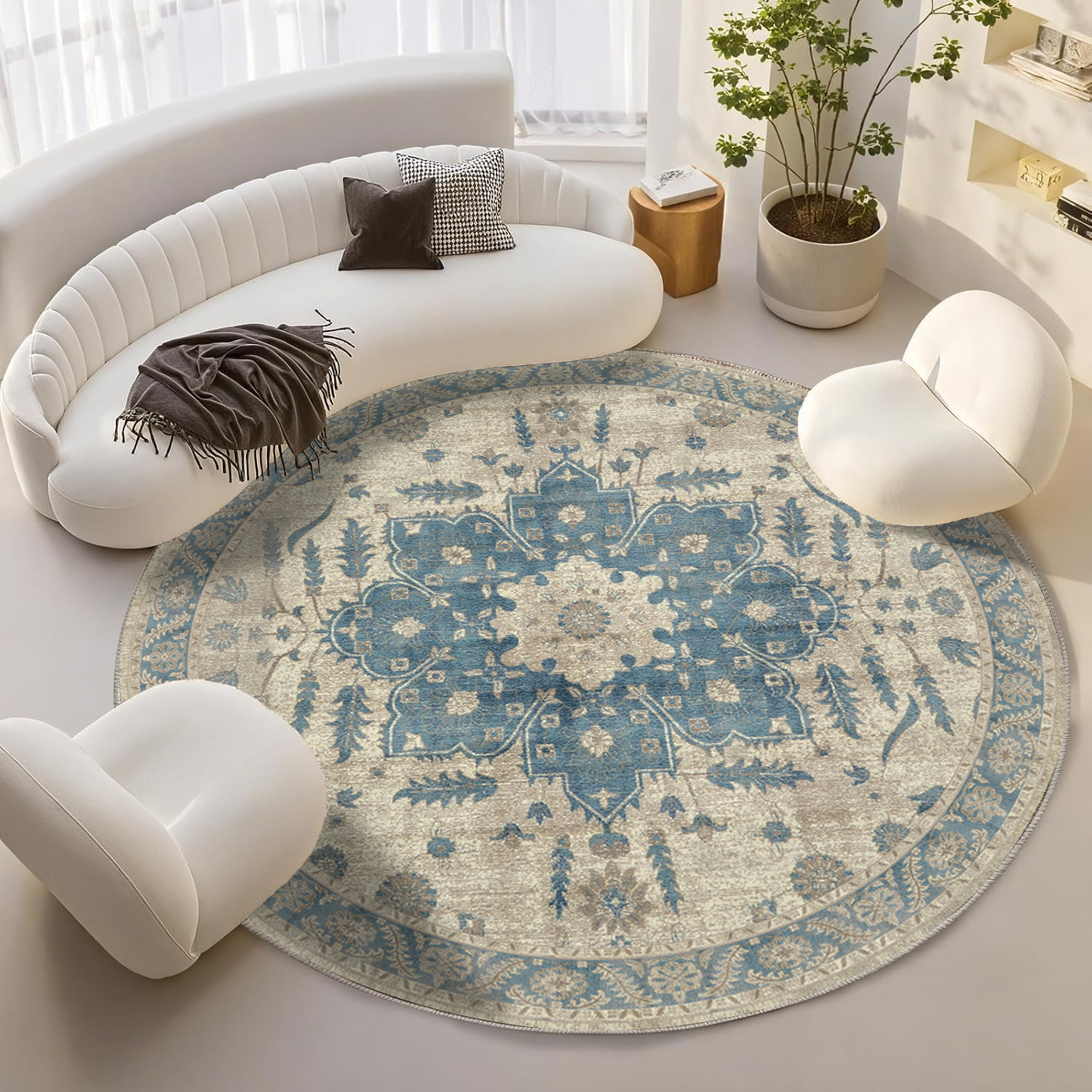 Cloud Loft 원형 벨벳 카펫 부드러운 감촉 접이식 물세탁 쉬운 관리 이사선물 거실 주방 욕실 침실 침대옆 사계절 미니 러그 노르딕 보헤미안 레트로 패션 73,810원