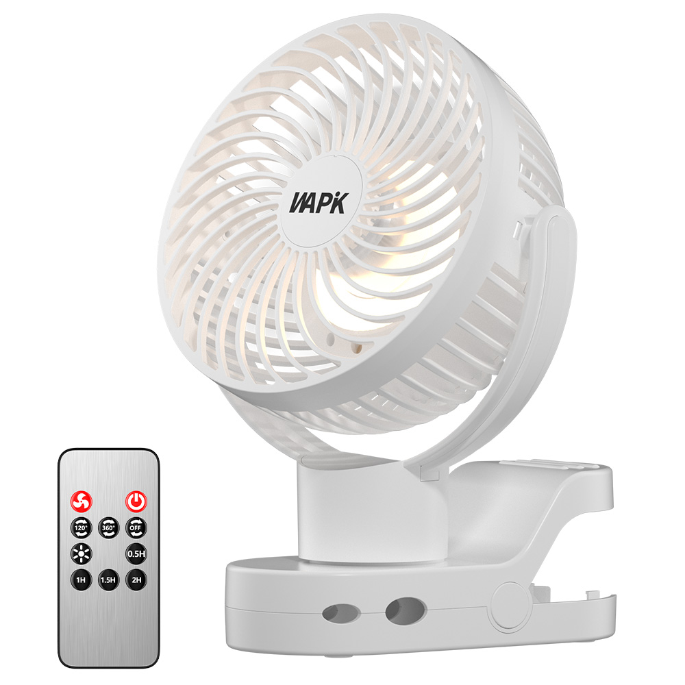 와피크 집게형 미니 무선 선풍기 F8 Pro USB충전식 탁상용 자동회전 무드등 유모차, 화이트 58,900원