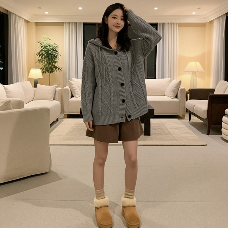 홈티크 오버핏 꽈베기 니트 가디건 2025년 가을 겨울 신상 후드 스웨터 가디건 35,400원