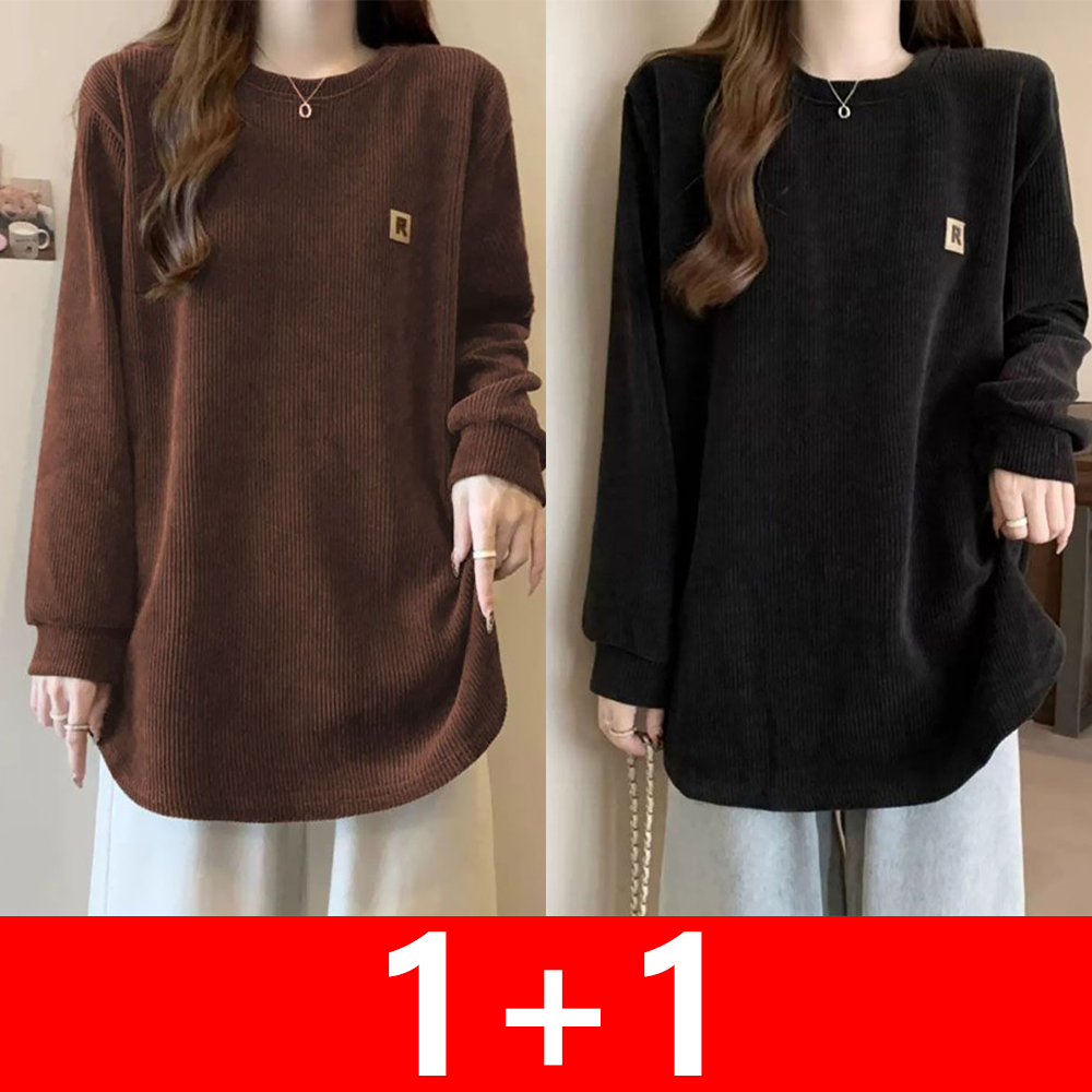 지고다그 1+1여성 겨울 더블기모  티셔츠 루즈핏 빅사이즈 따뜻한 데일리 롱탑 MY0242 29,500원