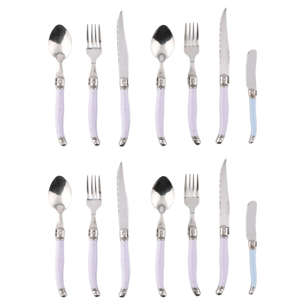 장네론 리옹라귀올 양식 커트러리 4인 14p 세트, 연보라(디너스푼, 디너포크, 나이프), 스카이블루(버터나이프), 디너스푼 4p + 디너포크 4p + 나이프 4p + 버터나이프 2p, 1세트 50,300원