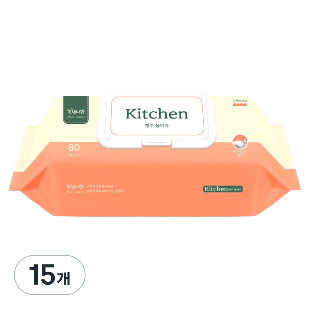 녹색나라 행주 물티슈 엠보싱 캡형, 15개, 80개입 26,370원