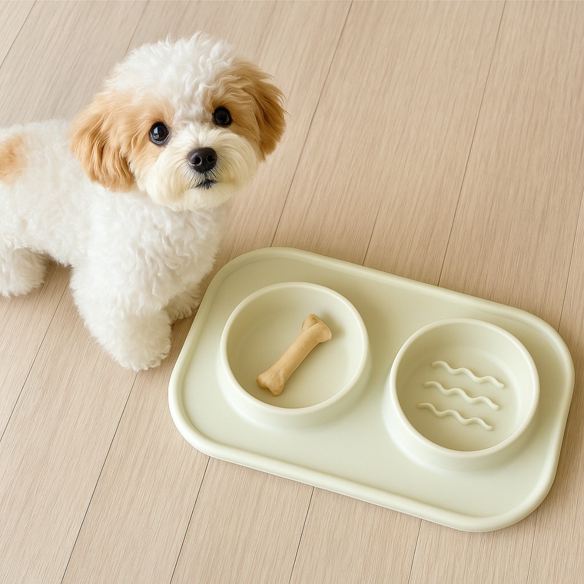나띵베럴 실리콘 2구 슬로우식기 강아지 밥그릇, 1개, 베이지 12,400원