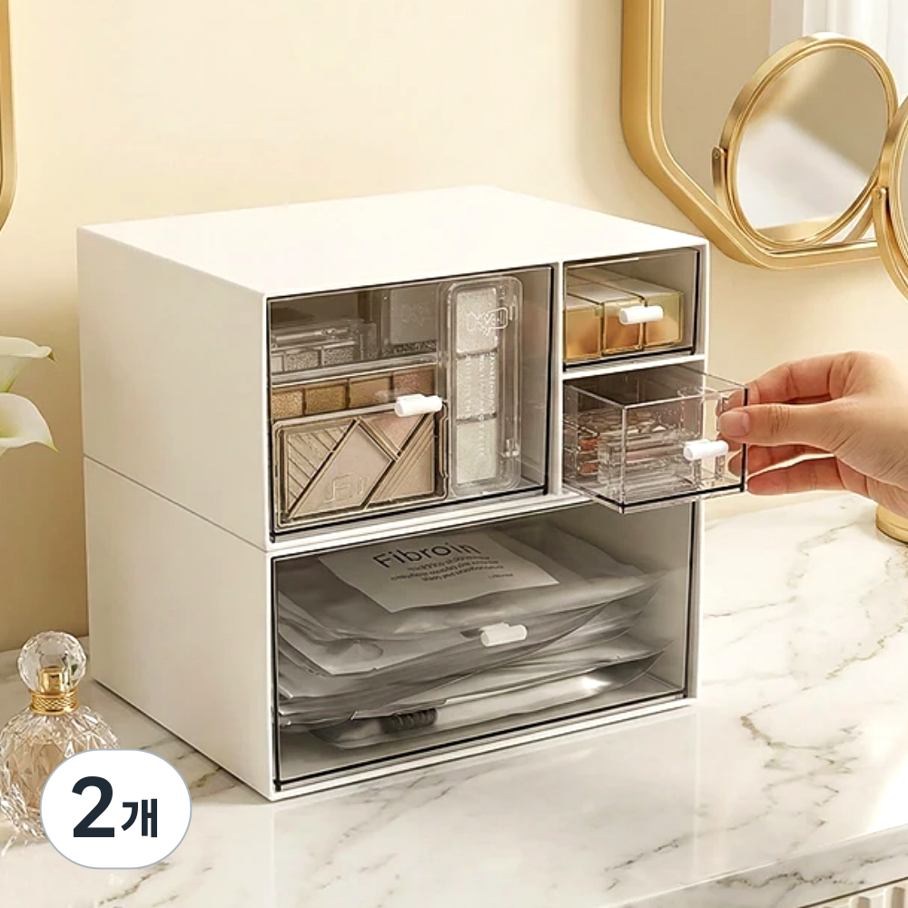 윤베라 책상 다용도 수납 정리함 오거나이저, 2개, 투명 + 화이트 31,350원