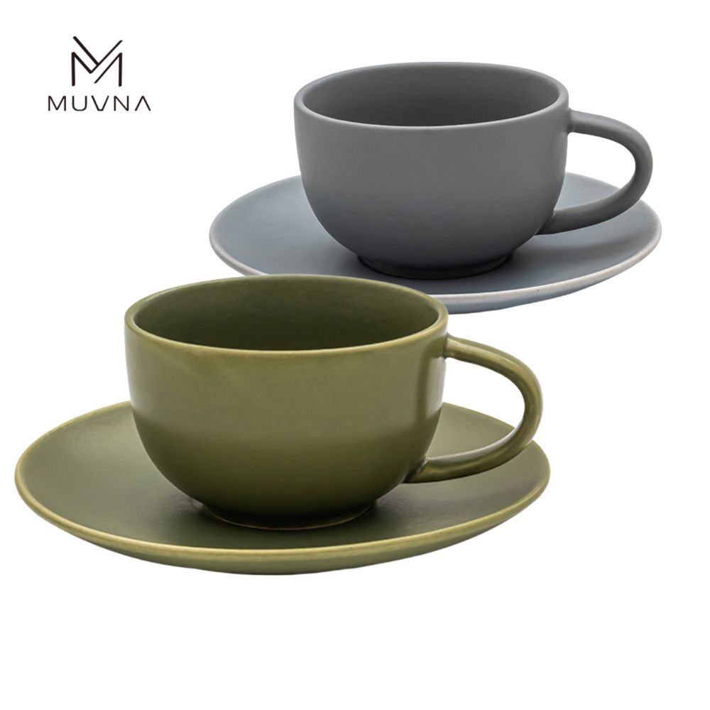 [무브나] 매트 머그컵 세트 그린, 그레이 2세트 (컵2개, 받침2개), 1개, 그린, 그레이 30,000원