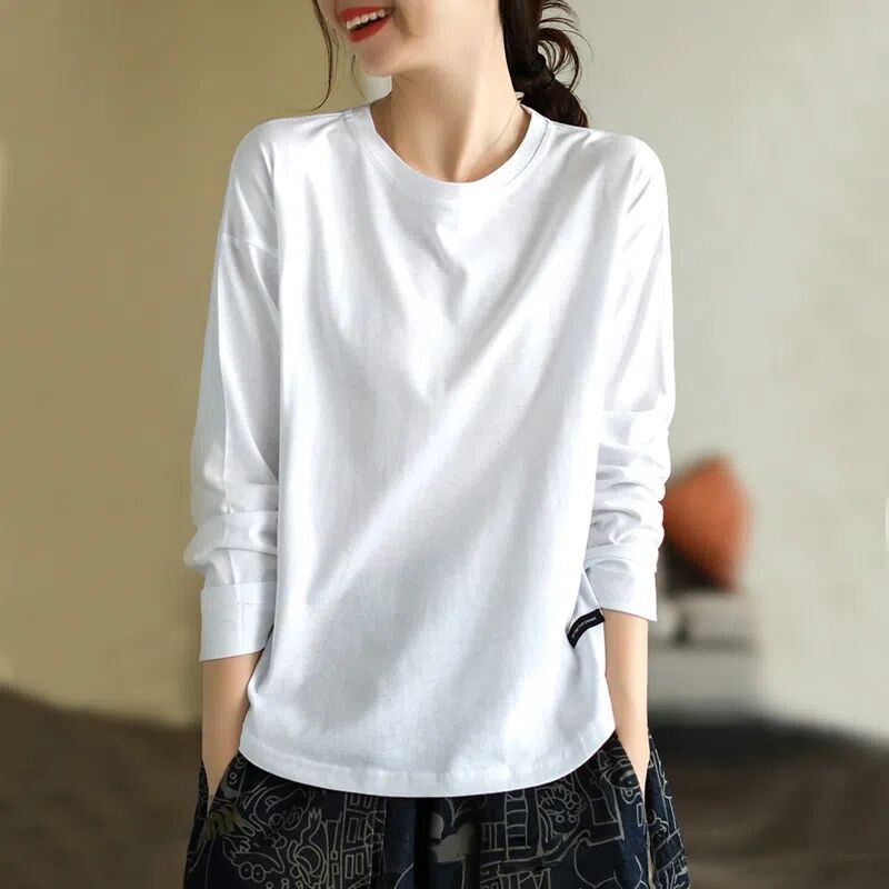 2026 봄 프리오더 여성 긴팔 티셔츠 루즈핏 라운드 면티 이너 무지티 기본티셔츠 문예 상의 빅사이즈 11,990원
