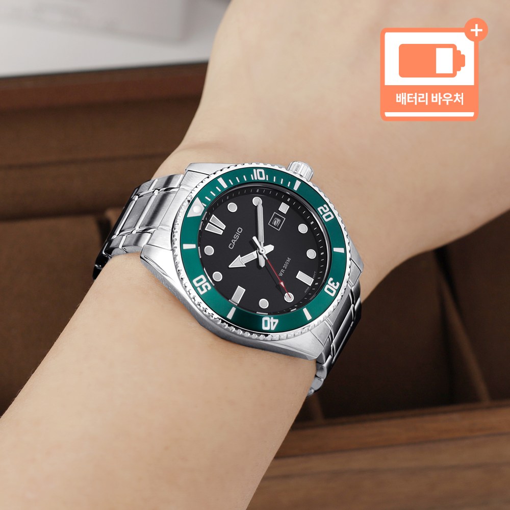 카시오 흑새치 다이버룩 날짜표시 정장캐쥬얼 스포츠 메탈 아날로그시계 + 배터리 바우처 125,000원