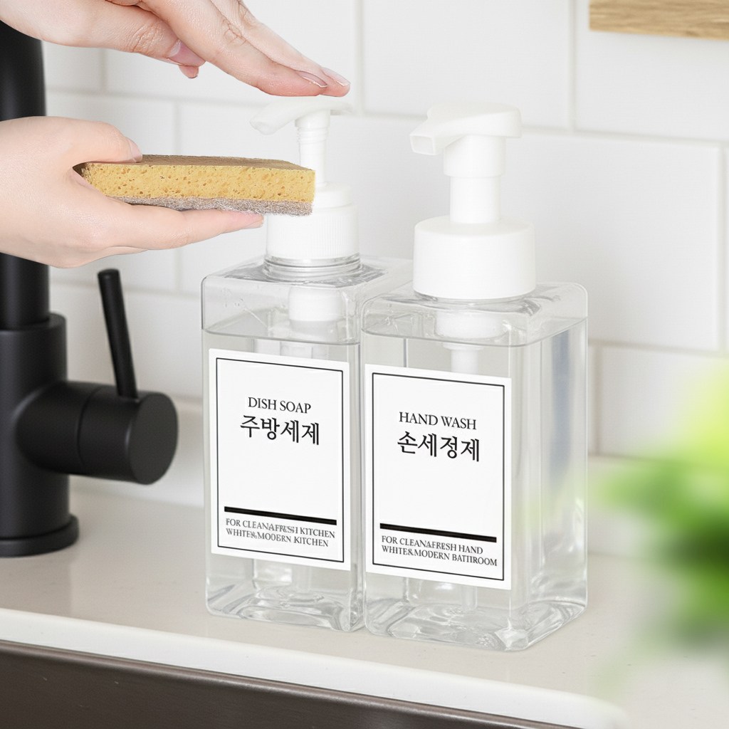 모든집 주방세제 디스펜서 500ml 일반형+거품형+방수라벨 세트 8,500원