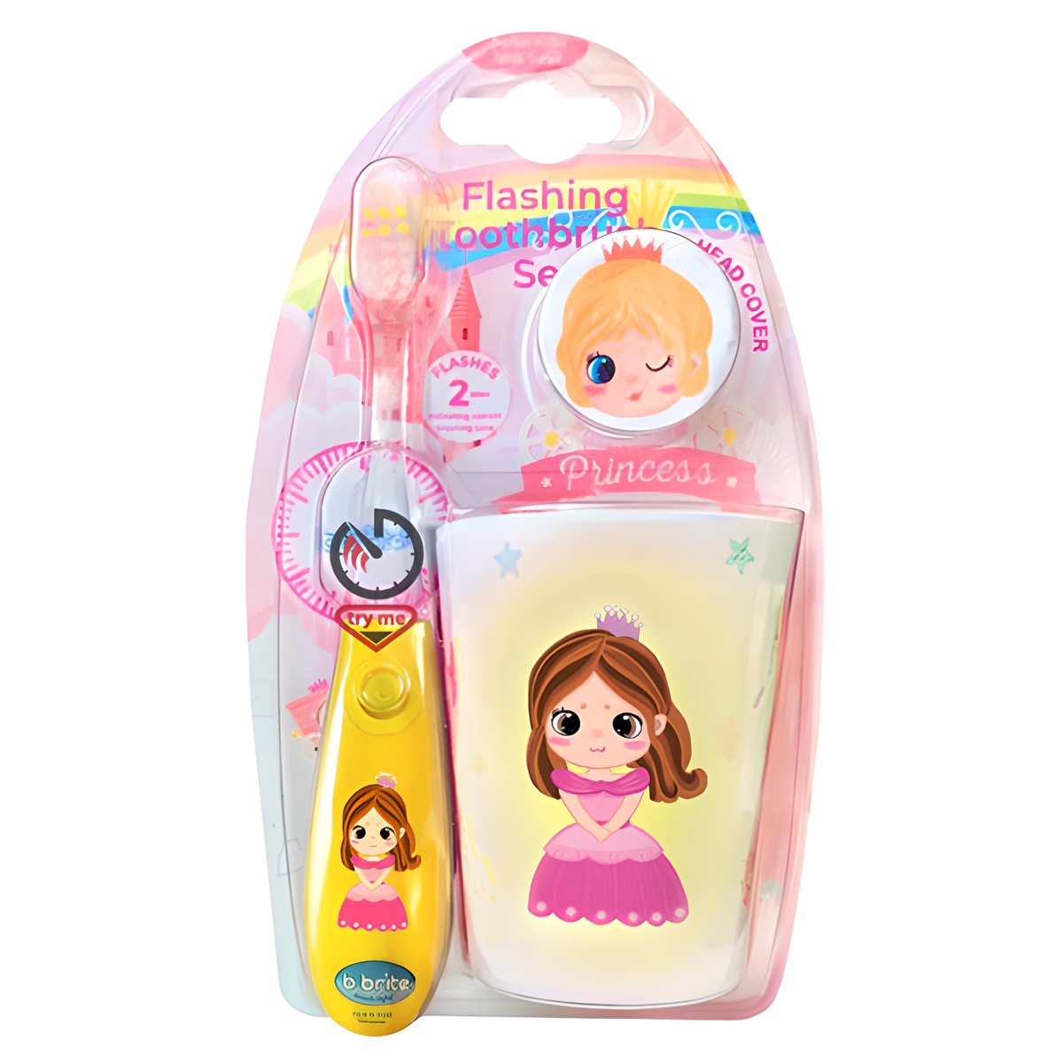 비브라이트 어린이용 LED 타이머 칫솔 + 양치컵 + 칫솔모 커버 옐로공주, 1세트 6,270원