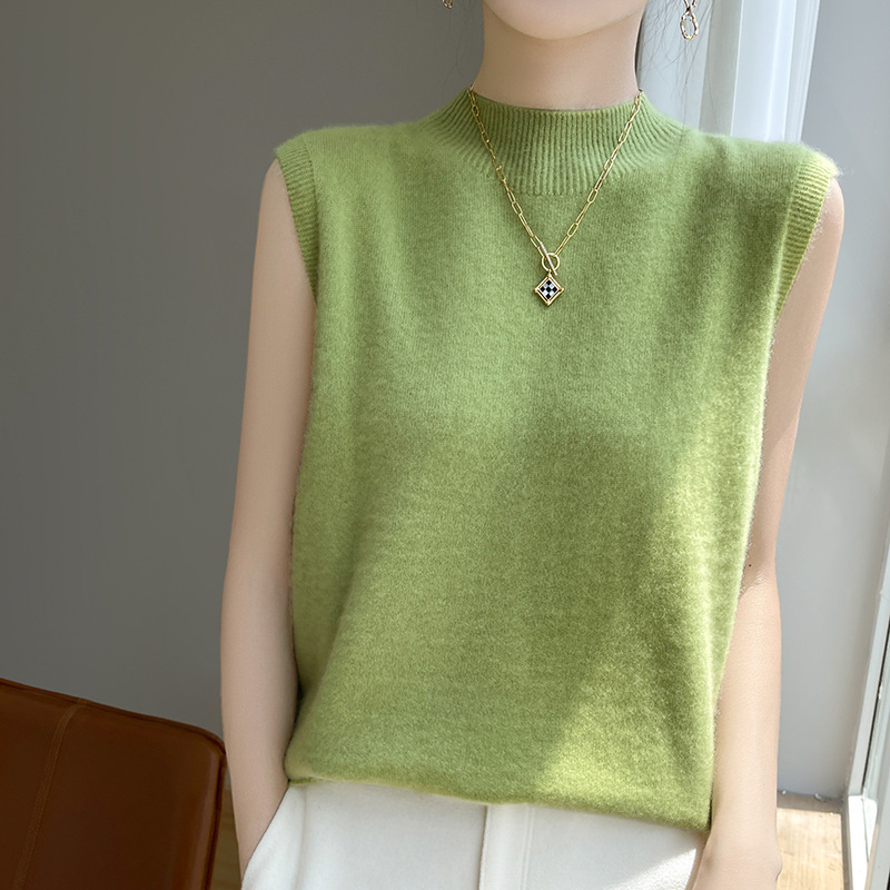 일선 성의 여성용 하이넥 무소매 단색 니트 베스트 가을겨울 신상 캐시미어 패션 20,500원