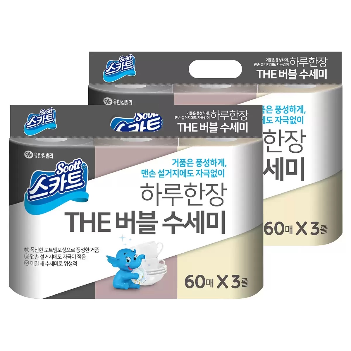 Scott Disposable Dish Pad 60매 x 3롤 x 2 스카트 하루한장 THE 버블 수세미 24,830원