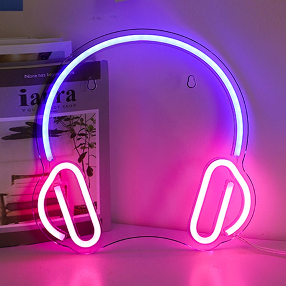 HK.sell 키치포인트 헤드셋 네온사인 무드등 조명, 블루+핑크 24,500원