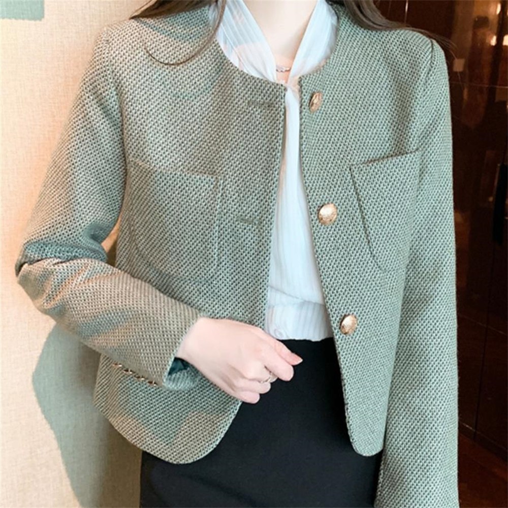 Vezri 여성 봄 가을 라운드넥 트위드 숏 자켓 오피스웨어 23,420원