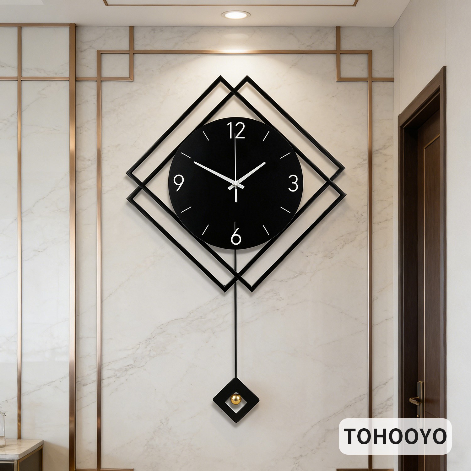 더블 다이아몬드 기하학 미니멀 벽시계 블랙 메탈 프레임 흑백 컬러 다이얼 다이아몬드 펜듈럼 무소음 무브먼트 현관 거실 서재 사무실 장식 모던 미니멀 인더스트리얼 인테리어 시계, Black 43,990원