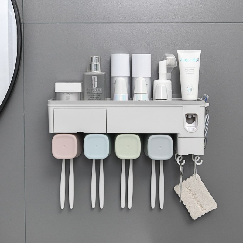 레디박스 간편부착 다용도 멀티 치약 칫솔걸이 4구+ 컵, 그레이, 1개 15,900원